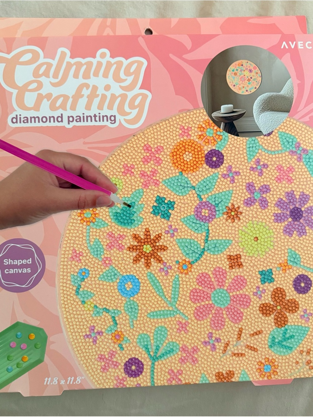 Diamond Painting Mandala Wall Art - Pink, Blue & Green - Picture 2 of 4